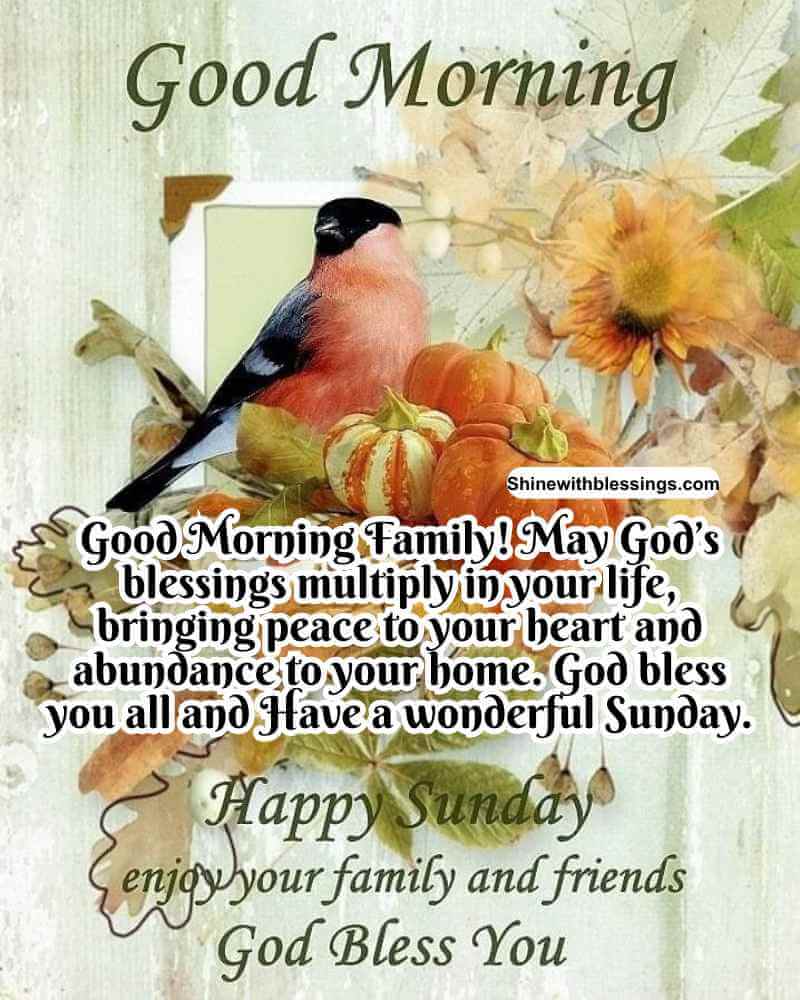 Warm and cheerful Sunday morning blessing image showing family togetherness, love, and joy, wishing everyone a blessed Sunday.